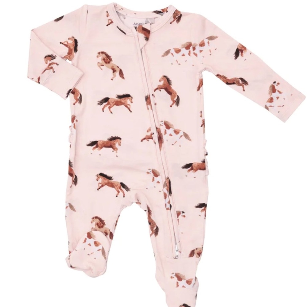 ANGEL DEAR BABY GIRLS PINK HORSES 2 WAY RUFFLE BACK FOOTED SLEEPER 🐴